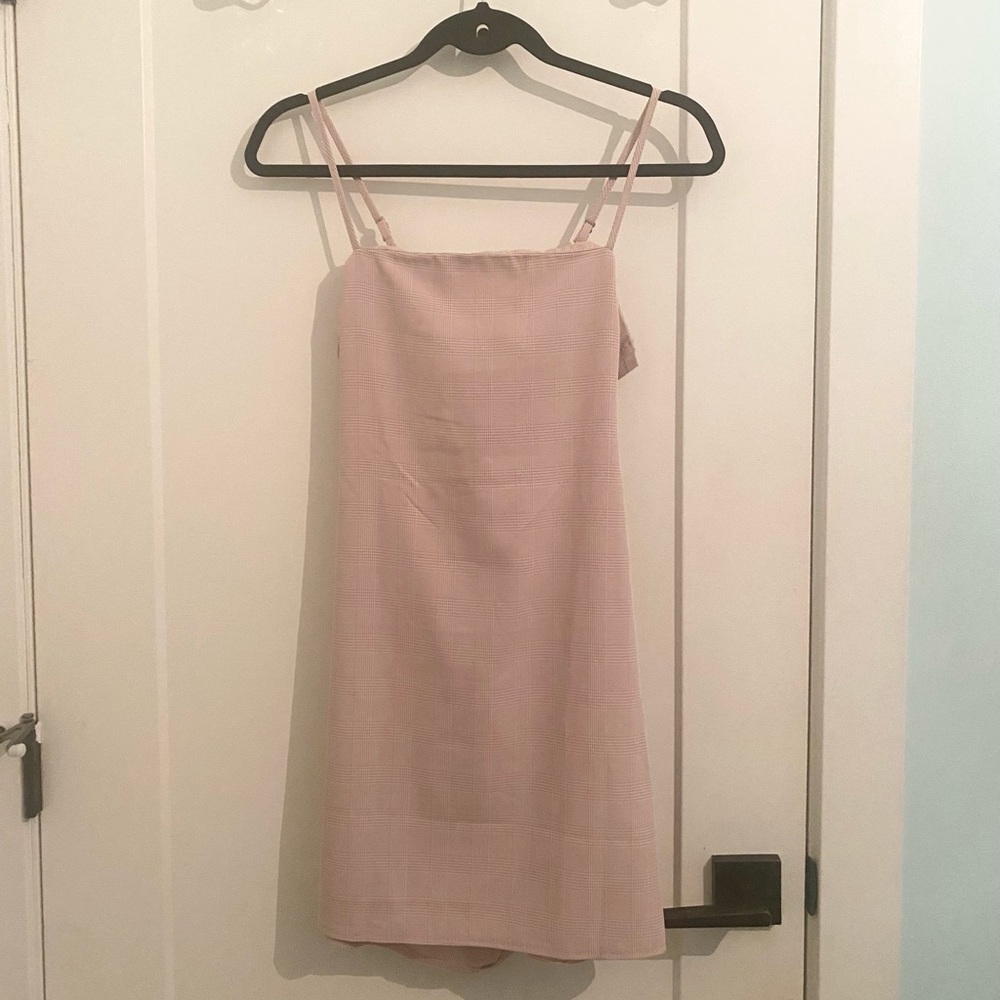 Princess Polly - Tie Back Mini Dress - Plaid - Pink & White - Size 4